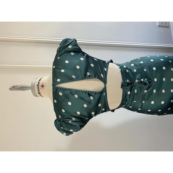 Free People - Women's Green Butterfly Satin Polka Dot Maxi Dress w/ lace, Size M - Picture 9 of 12